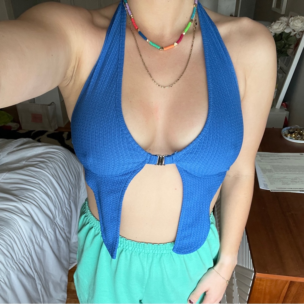 Bright Blue Low Cut Crop Top Tieback